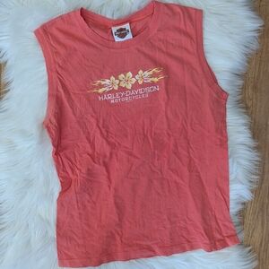 Vintage Y2K Harley Davidson Tropical Flower Print Tank Top Hawaii
